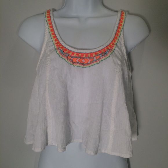 Decree Tops - Decree Womens M White Boho Embellished Tank Top